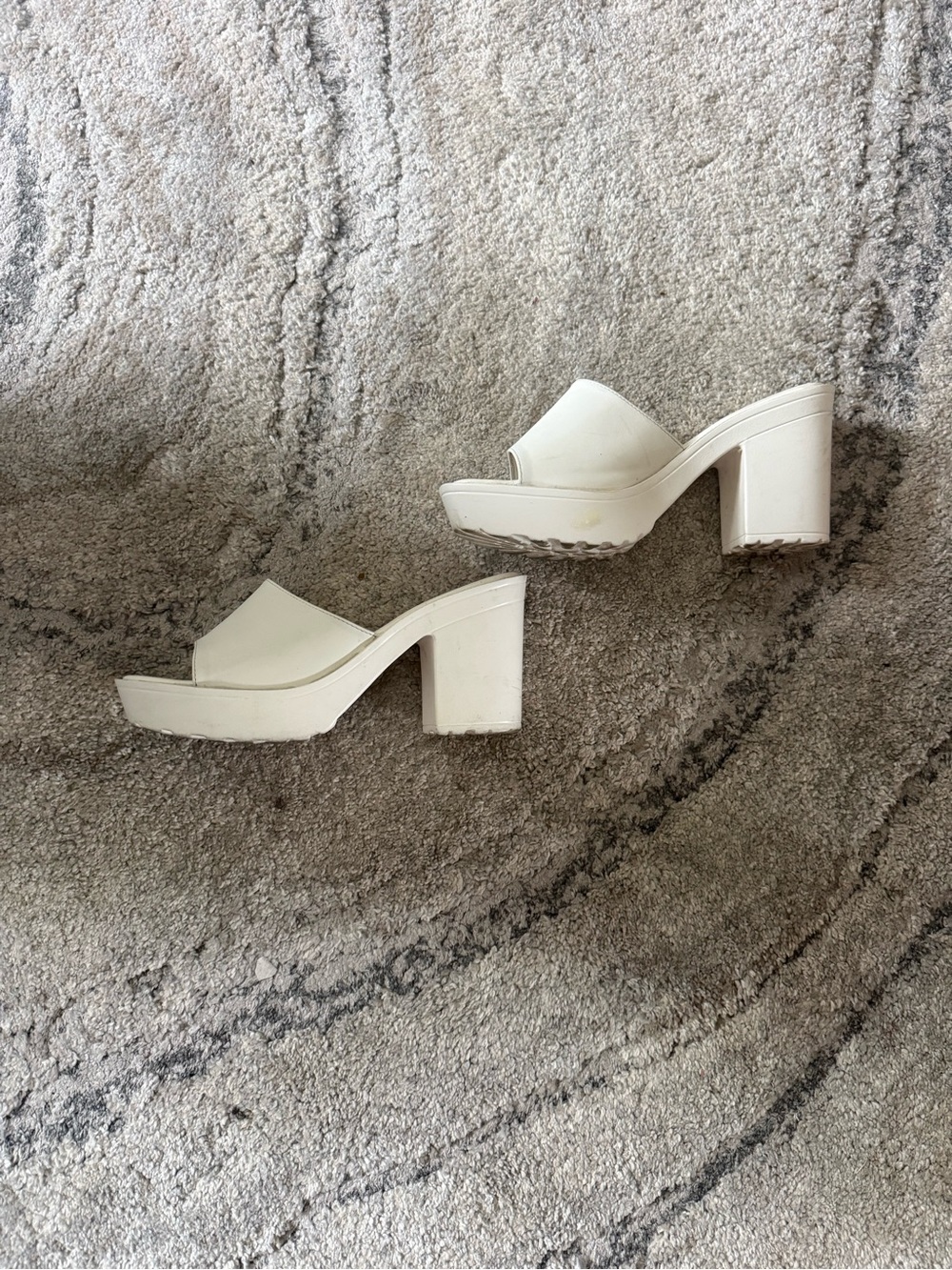White Chunky Heel Slide Sandals - Women's Platform Mules